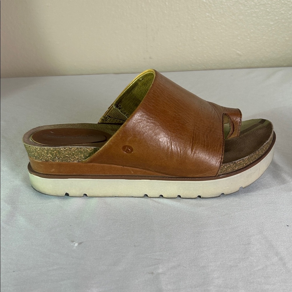 Jose Seibel Cork Trim Wedge Slip On Brown Leather Thong Sandals Size 37 EU